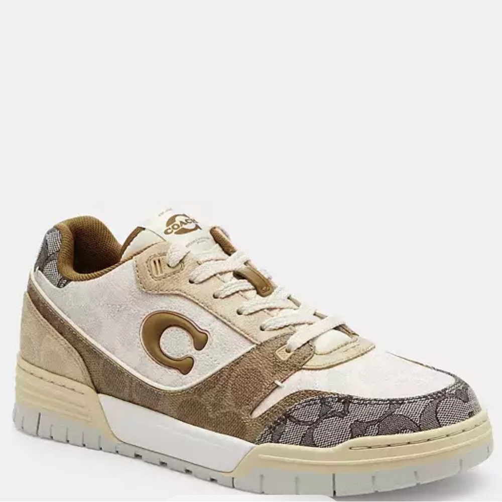 Coach Women's Soho in Mixed Signature Cream and Brown Sneakers